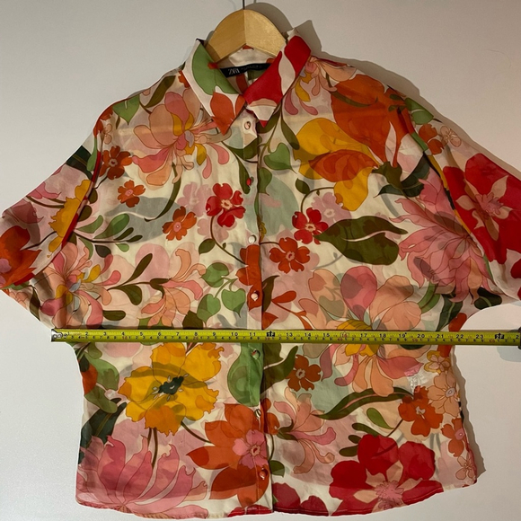 Zara Floral Button Down Shirt - Red, Pink, Green - Picture 3 of 7